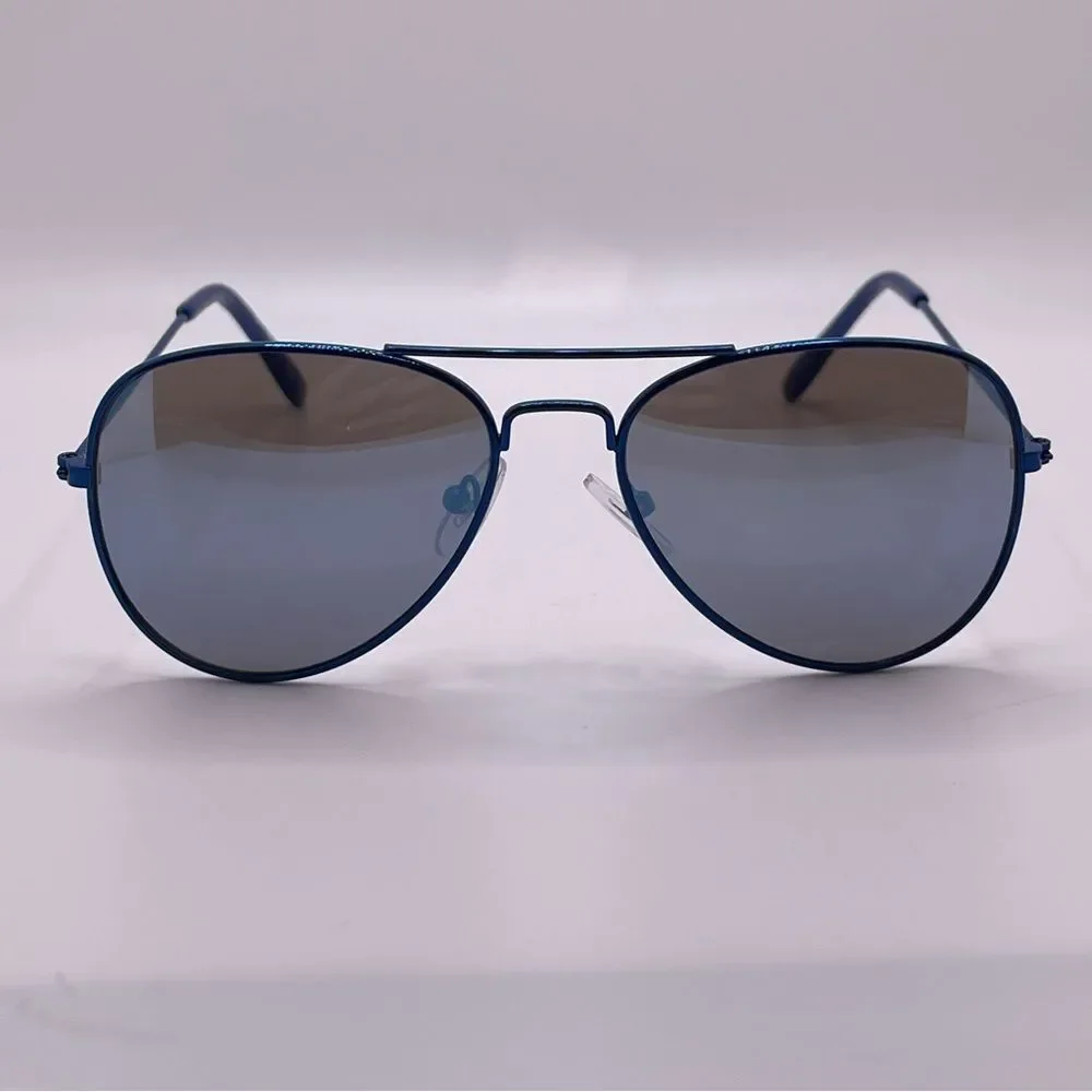 Blue Wire Frame Aviators with Mirrored Lenses
